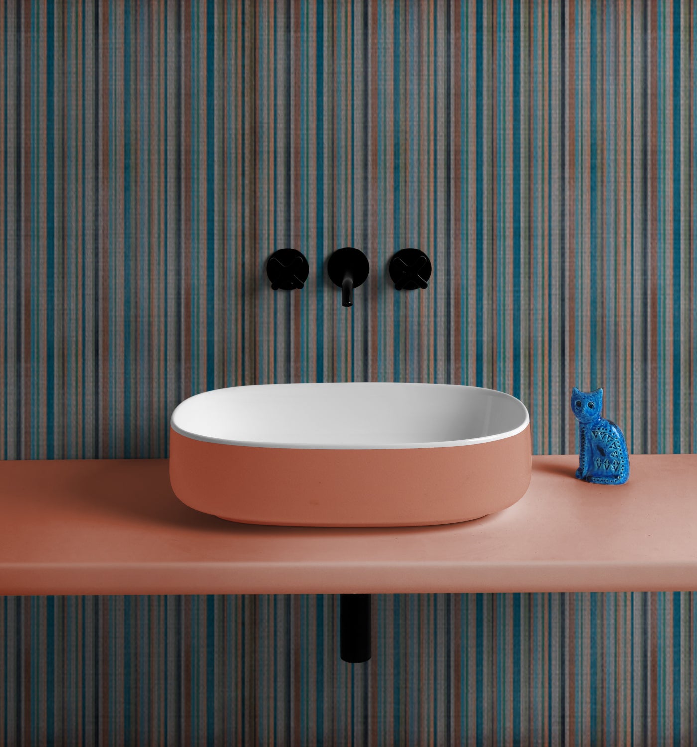 scenografia lavabo ovale Bucchero Bis bianco e arancio cammeo