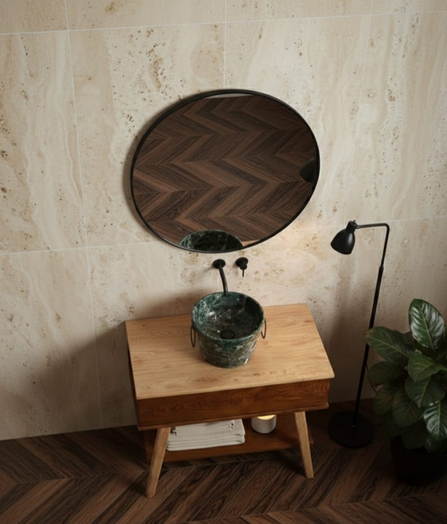 mobile bagno in legno H Compass con lavabo Bacile Verde Alpi