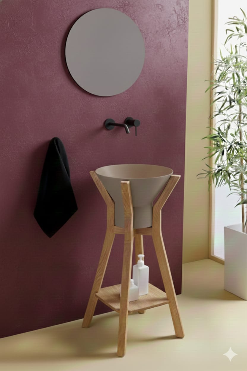 lavabo Megafono Caolino su struttura in legno abete naturale