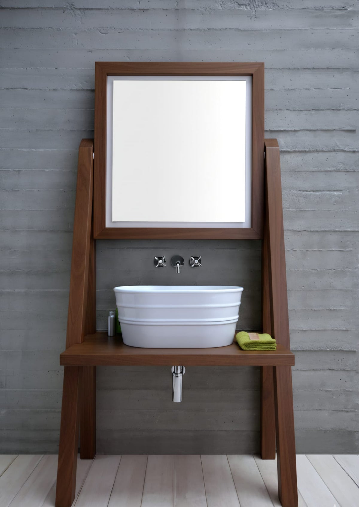 mobile bagno con specchio Camerino abete invecchiato con Tinozza Bianco