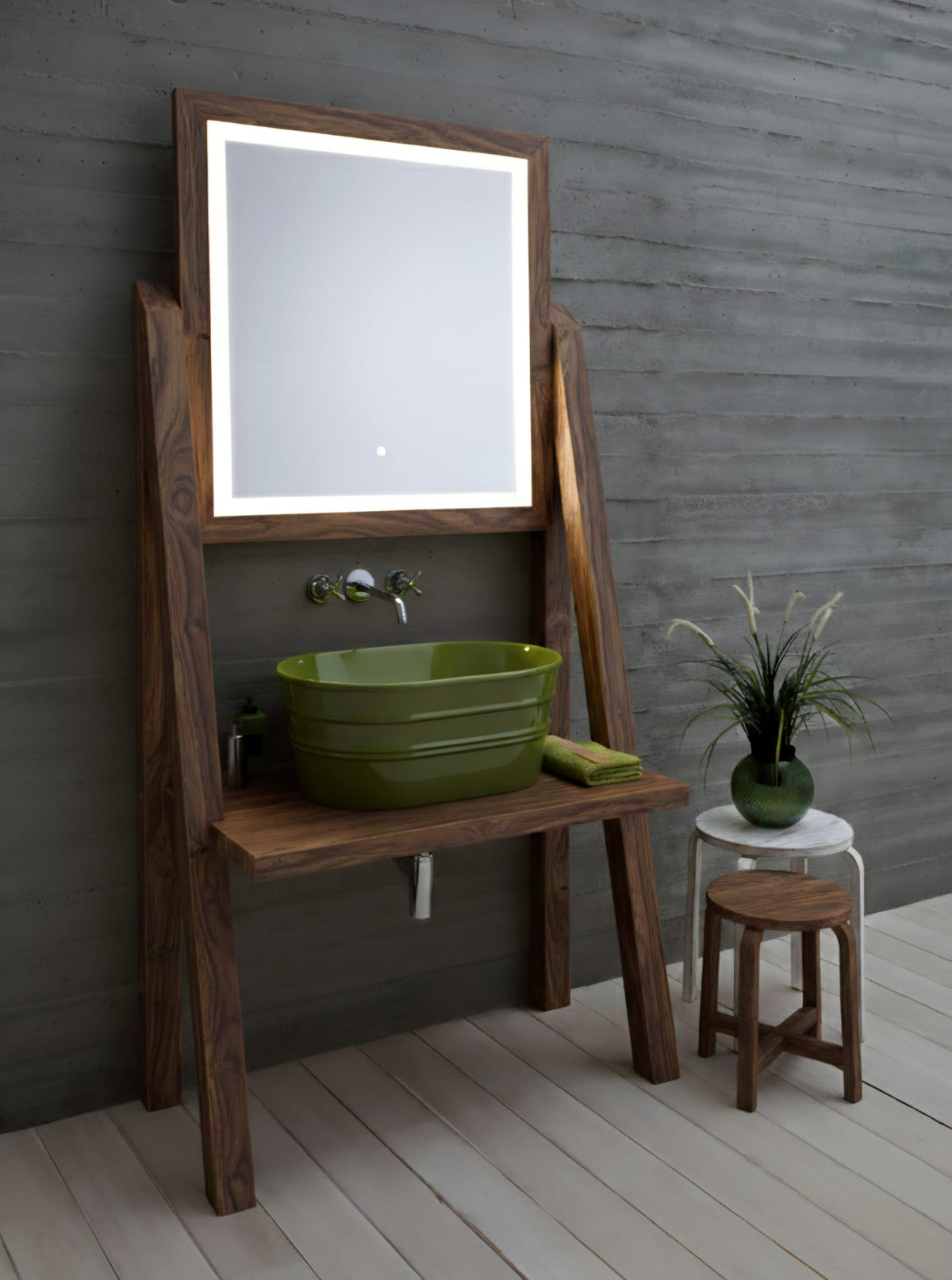 mobile bagno con specchio Camerino abete invecchiato con Tinozza Edera
