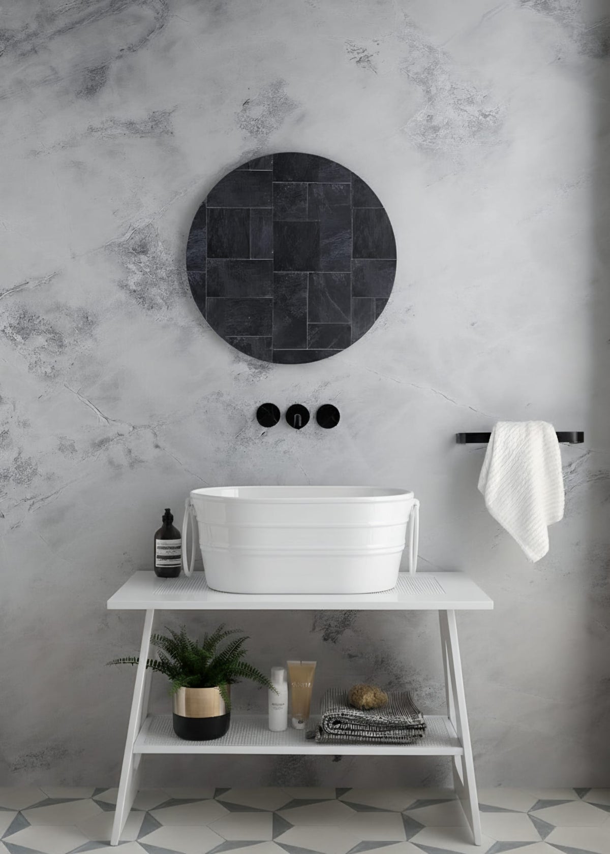 composizione Bianca mobile portalavabo in metallo Cavalletto con lavabo Tinozza