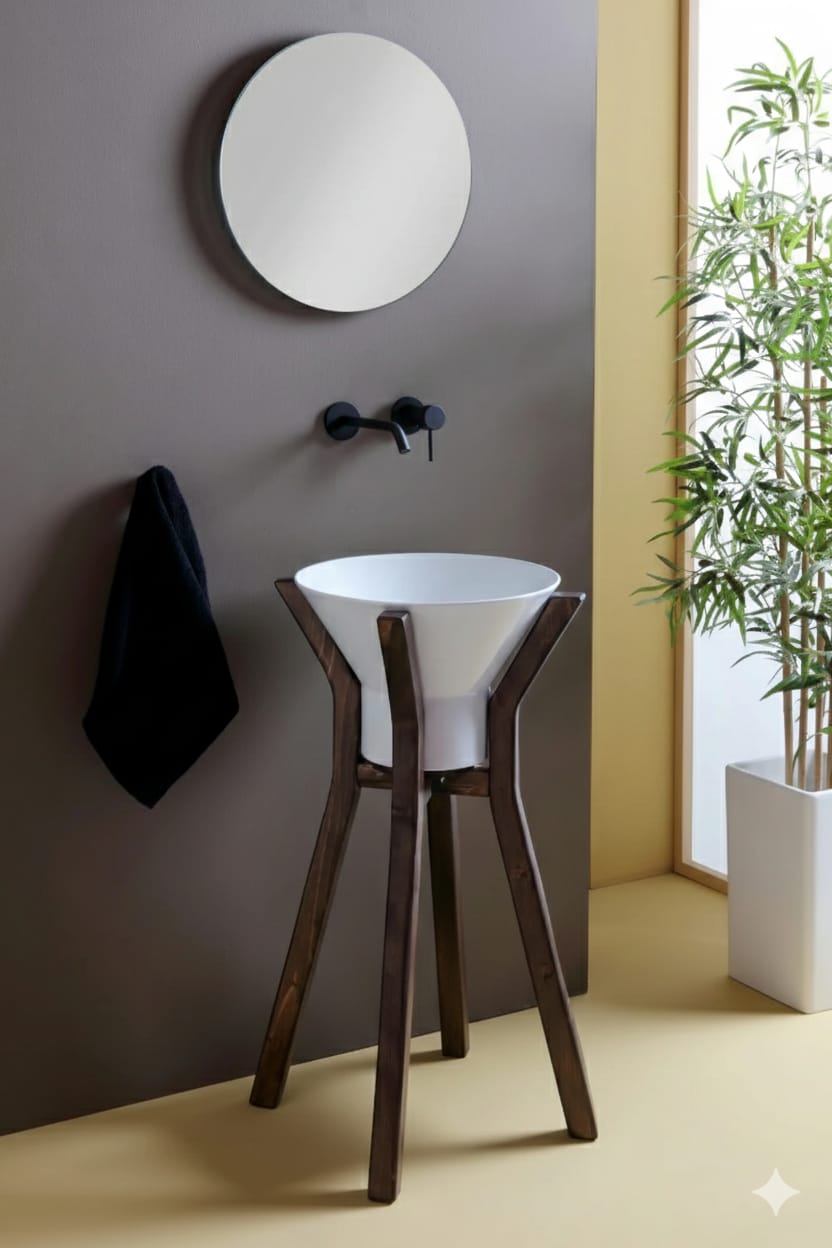 lavabo Megafono su struttura in legno abete invecchiato