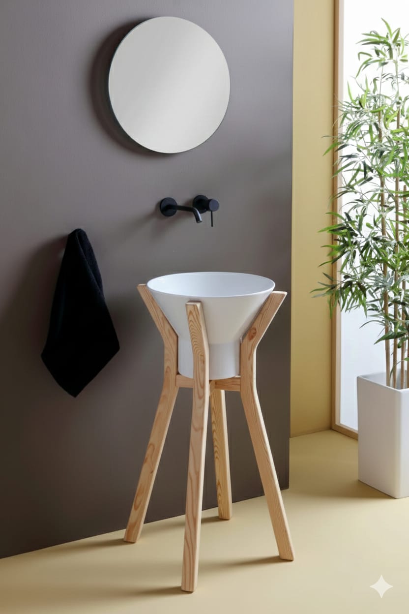 lavabo Megafono su struttura in legno abete naturale