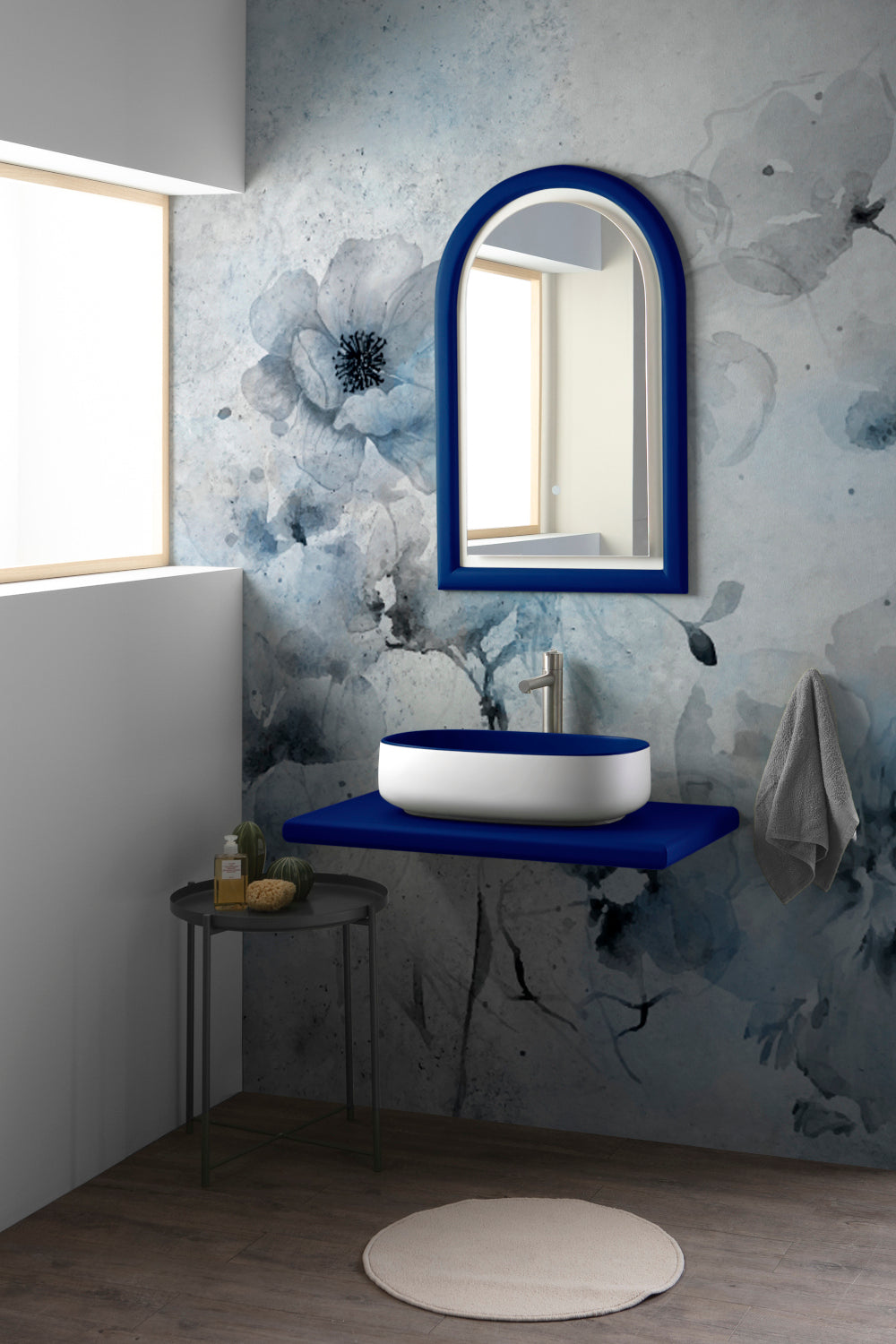 Composizione Bucchero con mensola e specchio blu zaffiro
