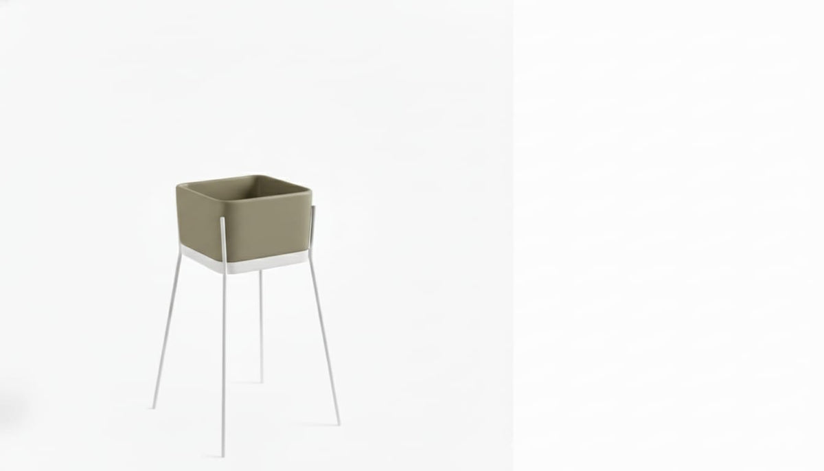 lavabo freestanding Ibrido quadrato  Caolino con struttura Bianco opaco