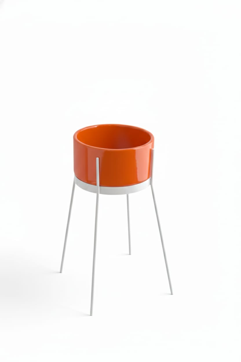 lavabo freestanding Ibrido tondo arancio su struttura bianca
