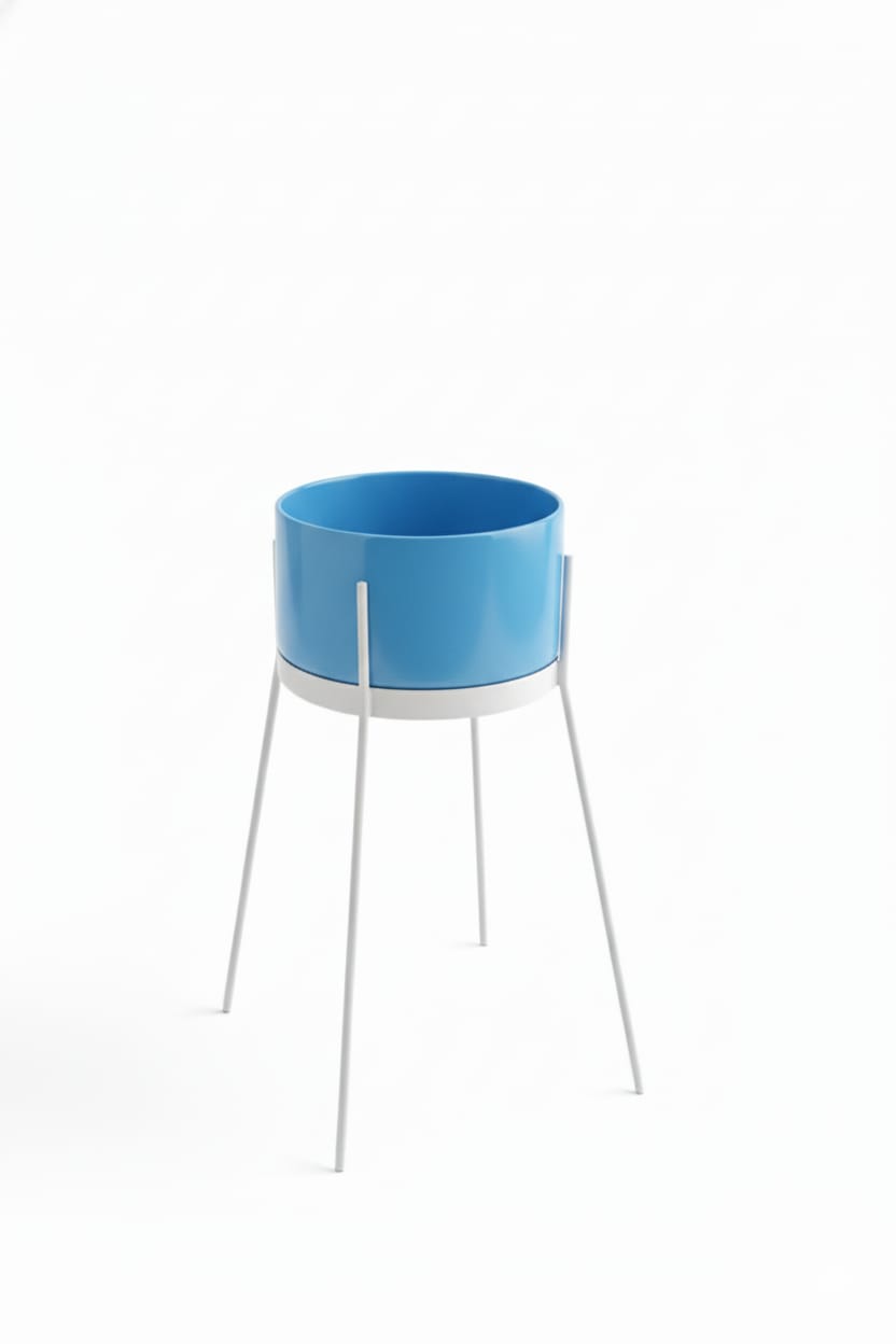 lavabo freestanding Ibrido tondo ciano su struttura bianca
