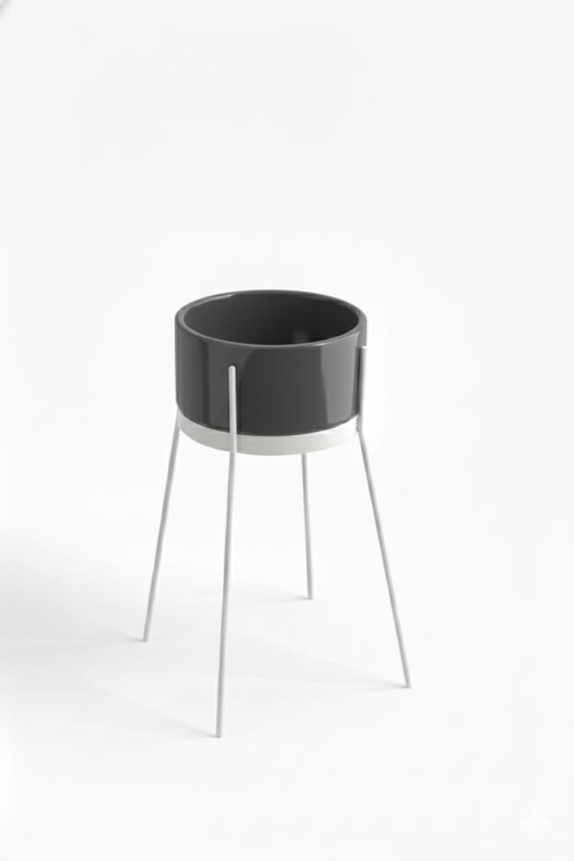 lavabo freestanding Ibrido tondo grigio su struttura bianca