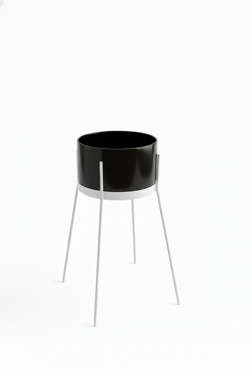 lavabo freestanding Ibrido tondo nero su struttura bianca