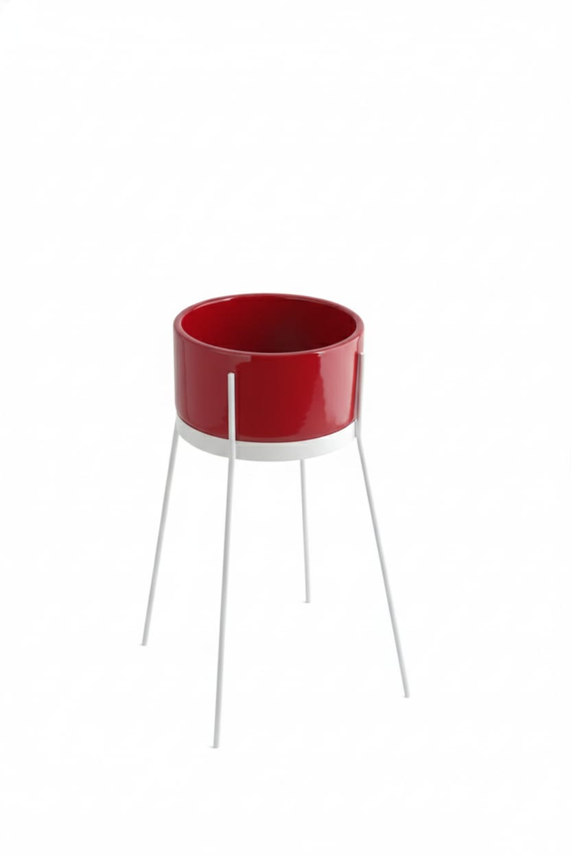 lavabo freestanding Ibrido tondo rosso su struttura bianca