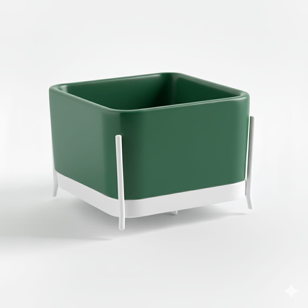 lavabo appoggio Ibrido quadrato verde inglese su struttura bianca