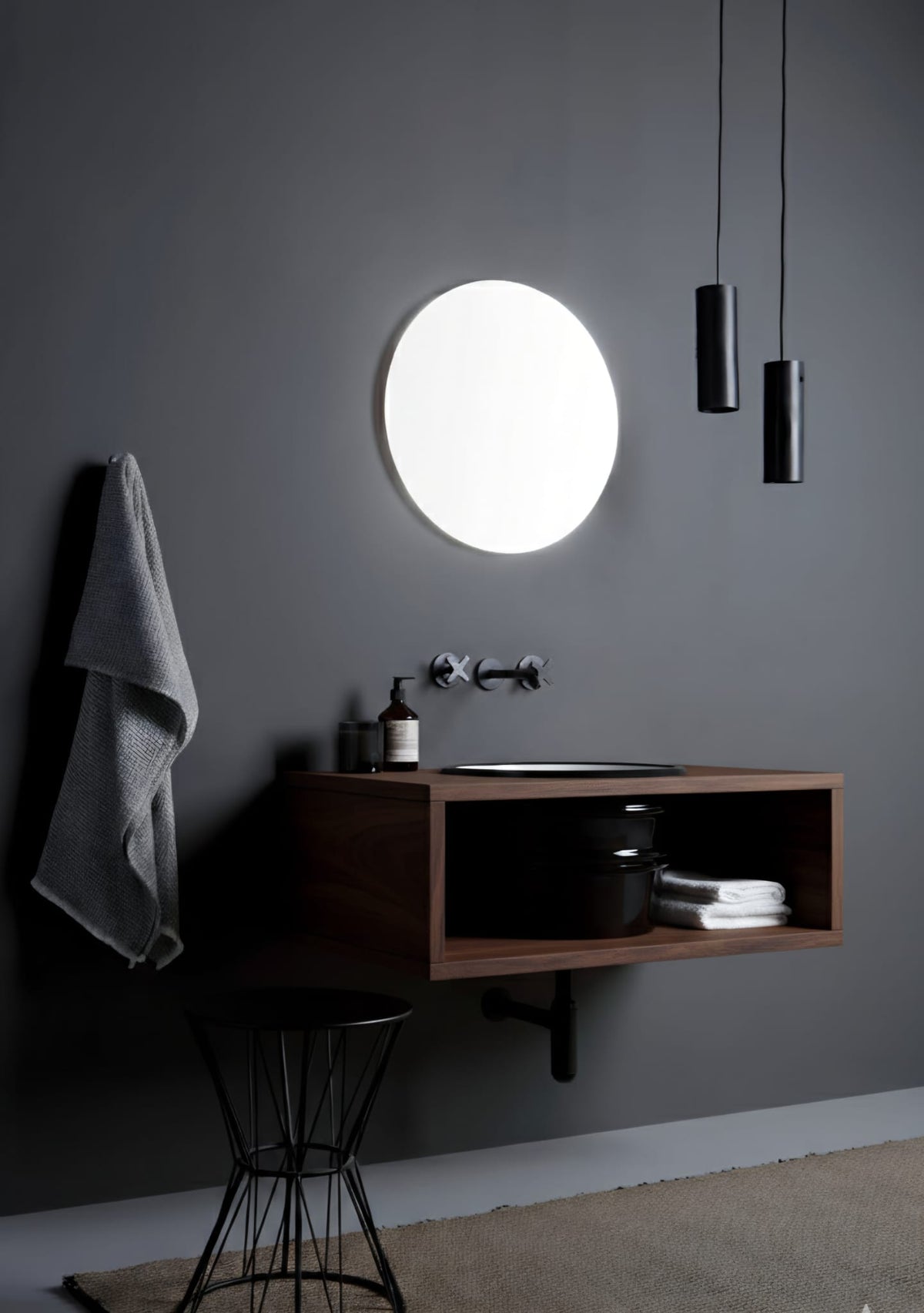 mobile portalavabo sospeso Cornice abete invecchiato con lavabo Bacile neto lucido