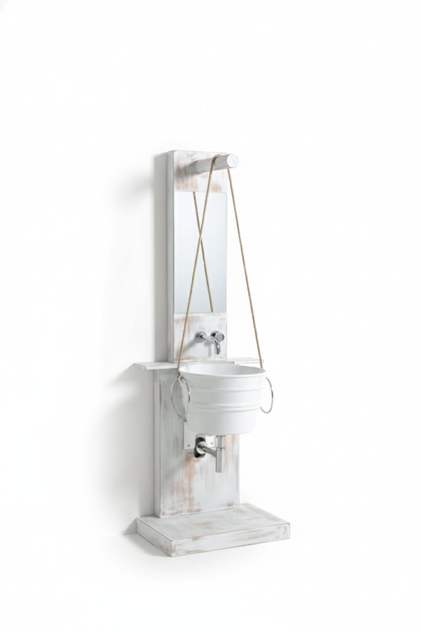 mobile portalavabo Pozzo bianco decapé con lavabo Bacile bianco
