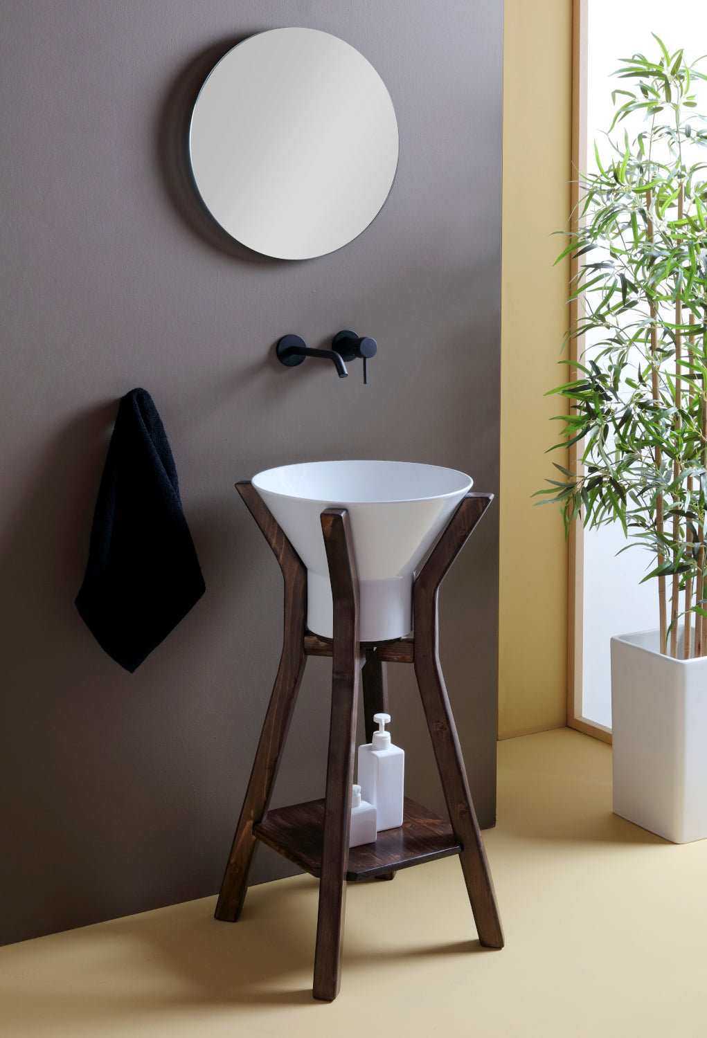 lavabo Megafono bianco su struttura in legno abete invecchiato 