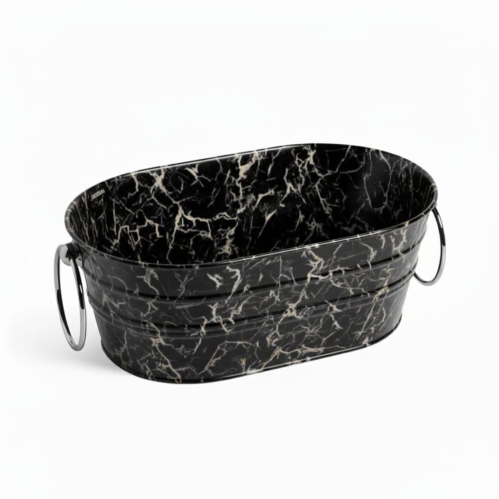 lavabo ovale Tinozza marmo portoro con anelli cromo