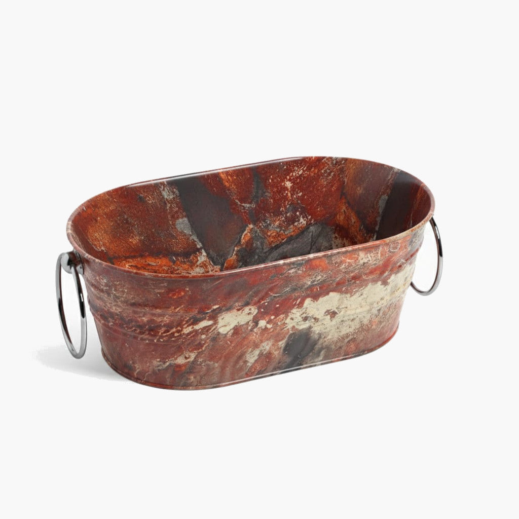 lavabo ovale Tinozza marmo rosso verona con anelli cromo