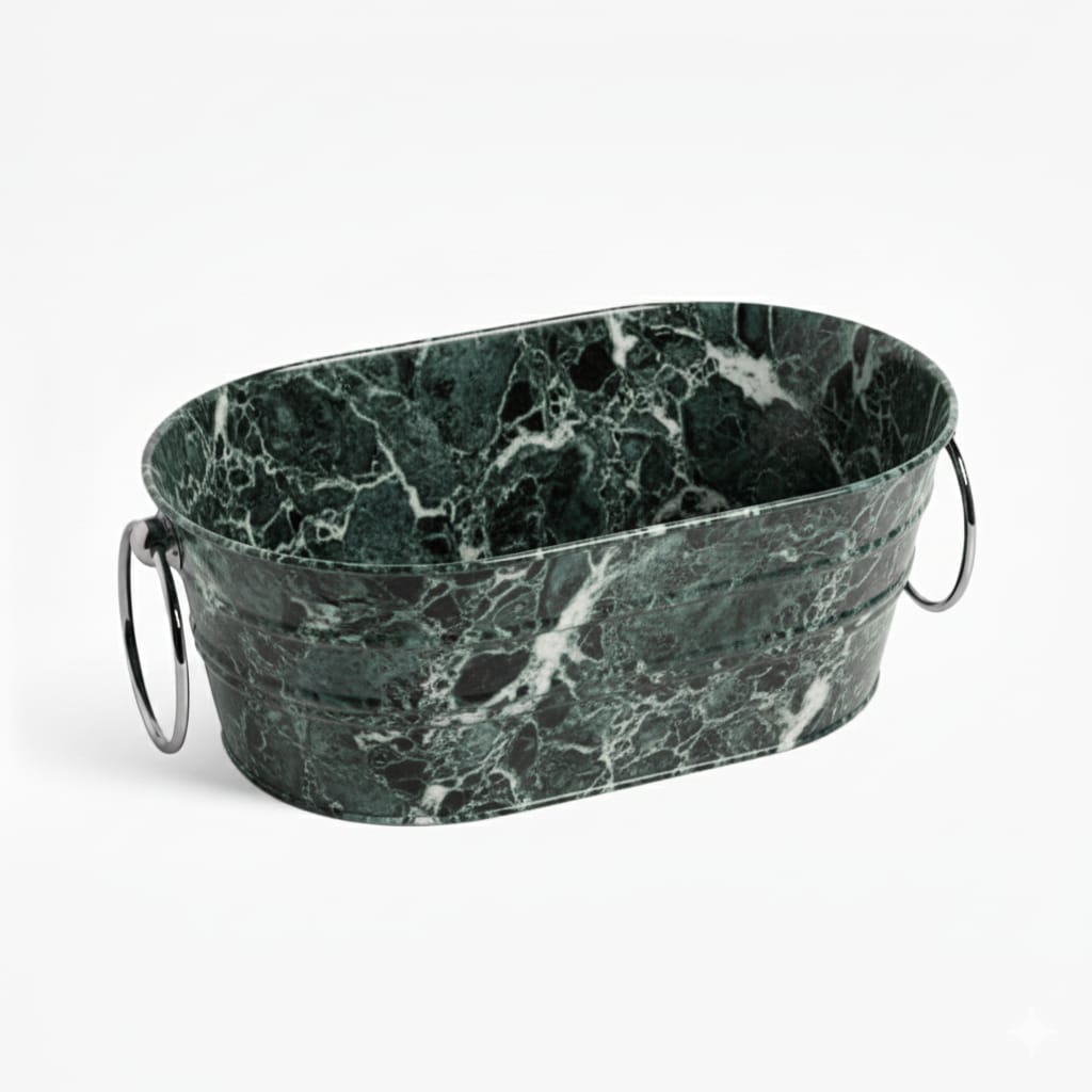 lavabo ovale Tinozza marmo verde alpi con anelli cromo