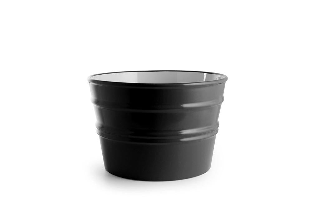 Bacile in ceramica nero lucido dal design moderno, fondo bianco, stile contemporaneo