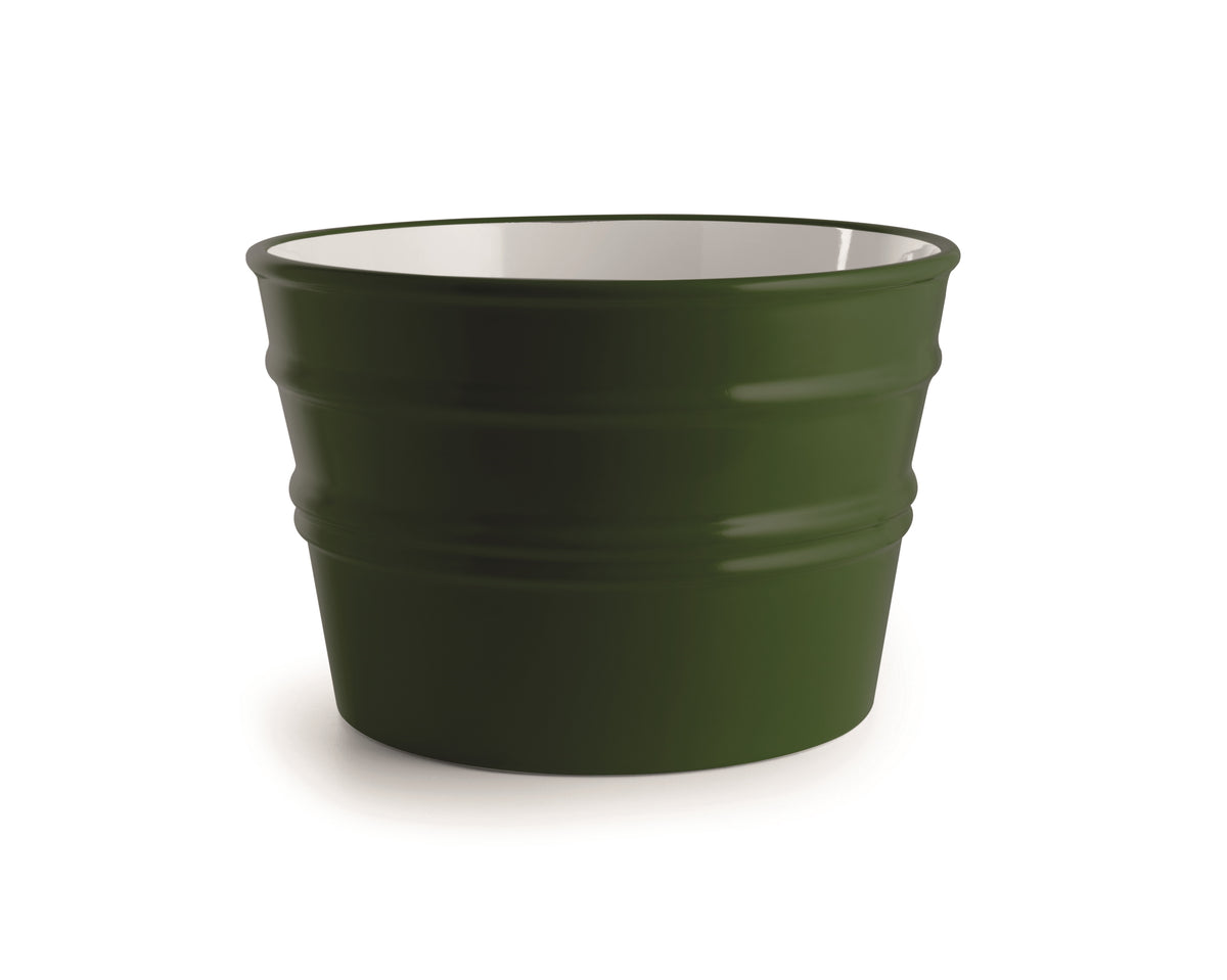 Bacile in ceramica verde inglese, forma classica, superficie liscia, senza anello