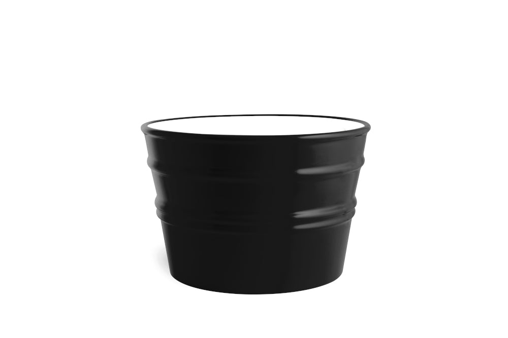 Vaso ceramica nero lucido stile contemporaneo, senza anelli, fondo bianco