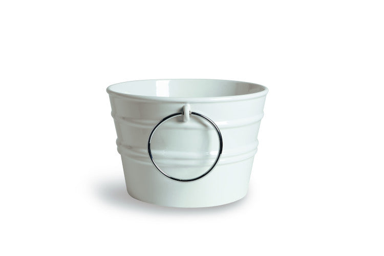Bacile ceramica bianco lucido con anello metallico decorativo, design moderno