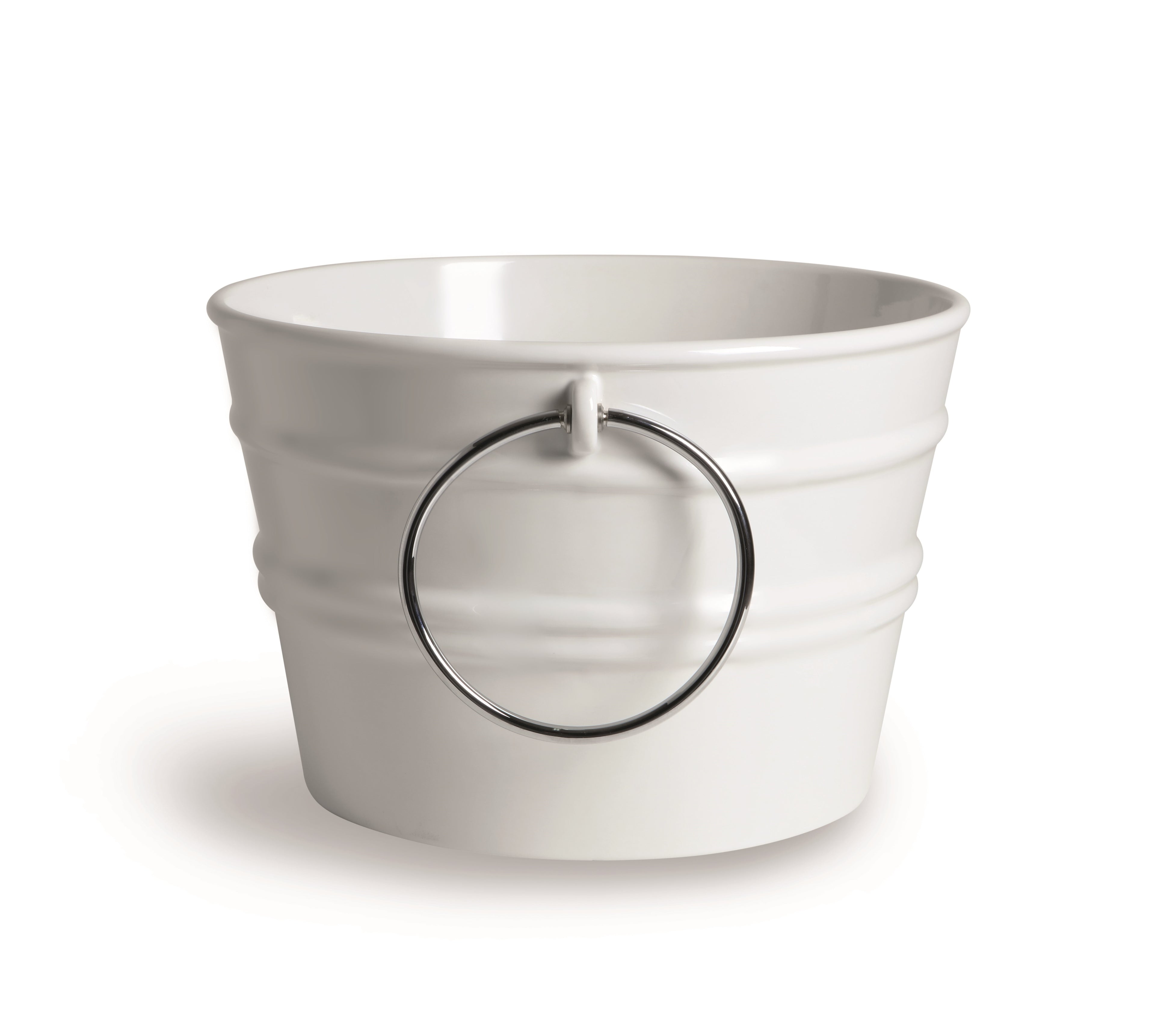 vaso in ceramica bianca opaca con anello decorativo metallico, stile moderno