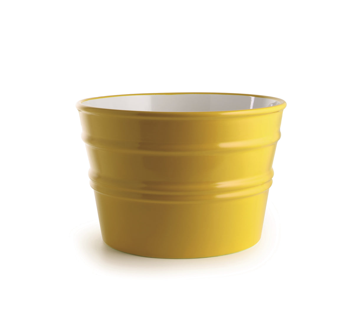 bacile midi in ceramica gialla dal design moderno su sfondo bianco
