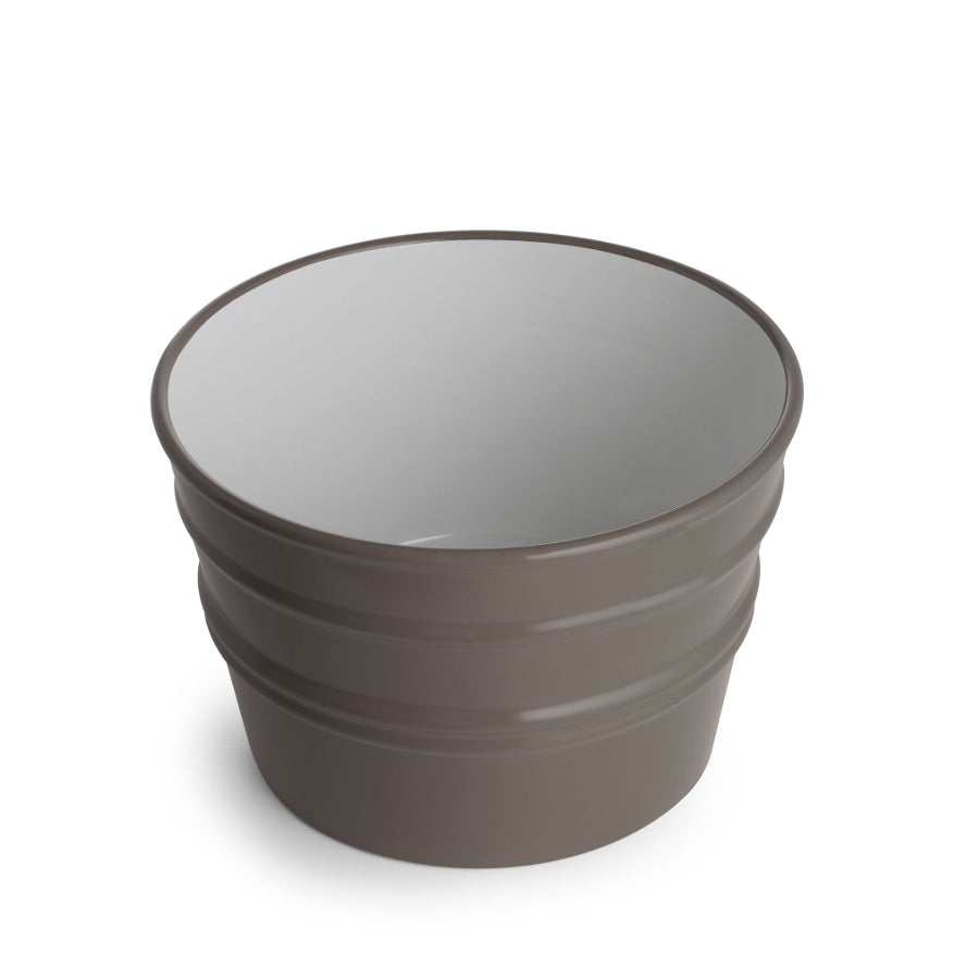 Bacinella in ceramica grigia dal design moderno, superficie liscia e forma rotonda