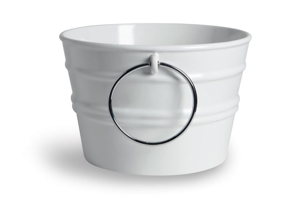 Lavabo bacile bianco opaco in ceramica con anello cromato, design moderno