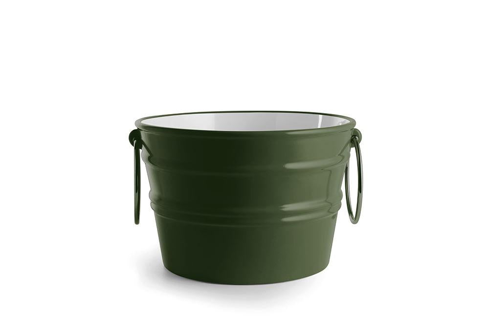 Secchio in ceramica verde inglese con porta asciugamani, design moderno, made in Italy
